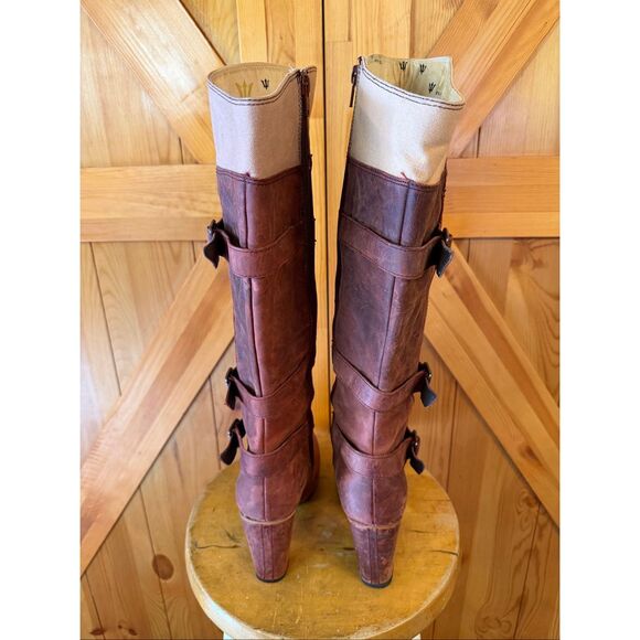 CATERPILLAR CAT Shoes 7.5 Womens Knee High Boots Rust Leather Boho Buckle Zip - Picture 4 of 10